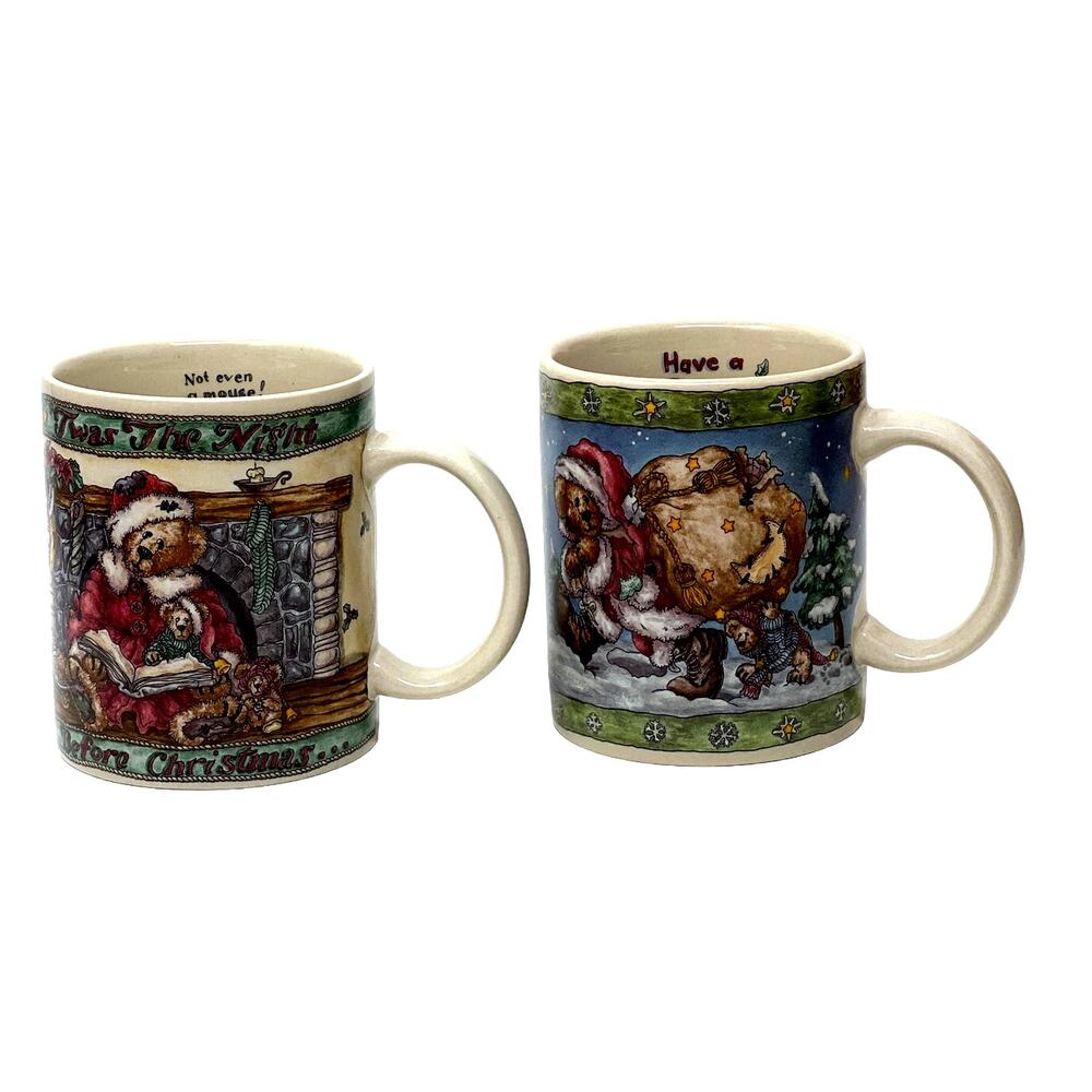 Christmas Mugs Set of 2 The Boyd’s Collection LTD. Bearware Pottery Works 1999